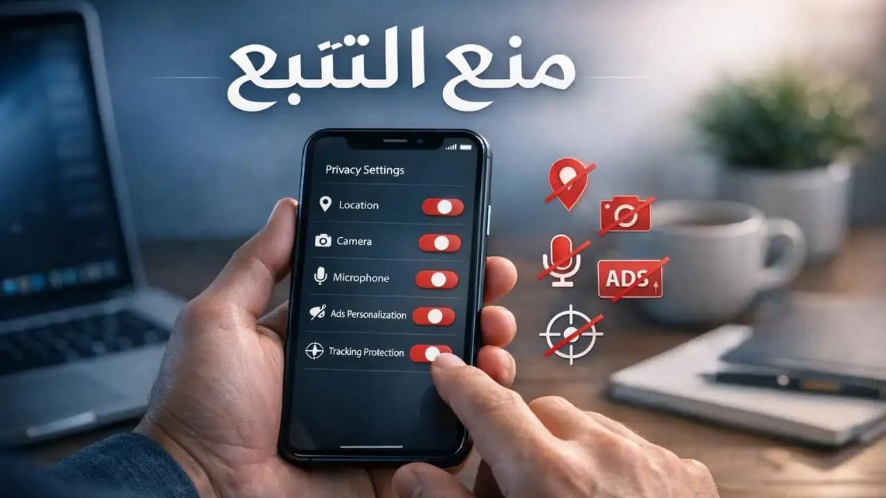 مستخدم يراجع إعدادات الخصوصية على الهاتف لمنع تتبع التطبيقات