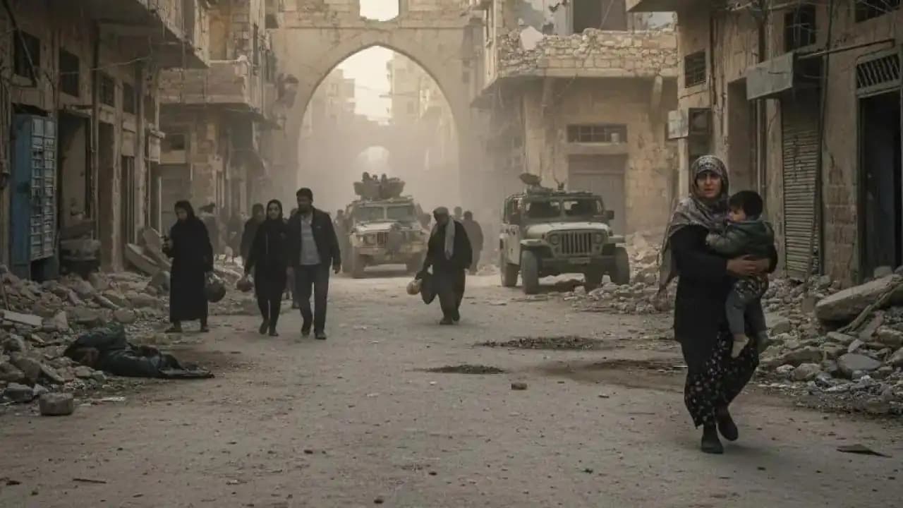 نزوح مدنيين من حي كردي في مدينة حلب أثناء تصعيد أمني