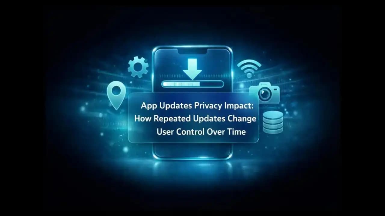 Smartphone screen showing app update notifications and privacy icons
