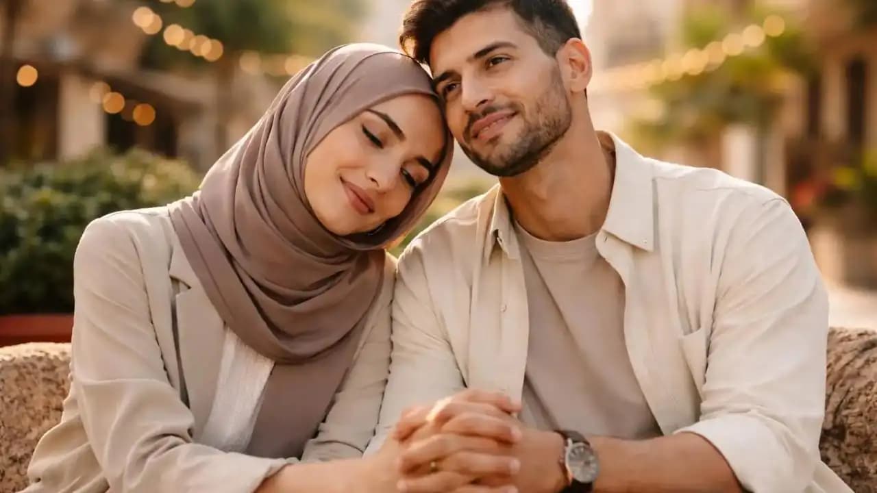 زوجان عربيان في الثلاثينيات يتشاركان لحظة هادئة