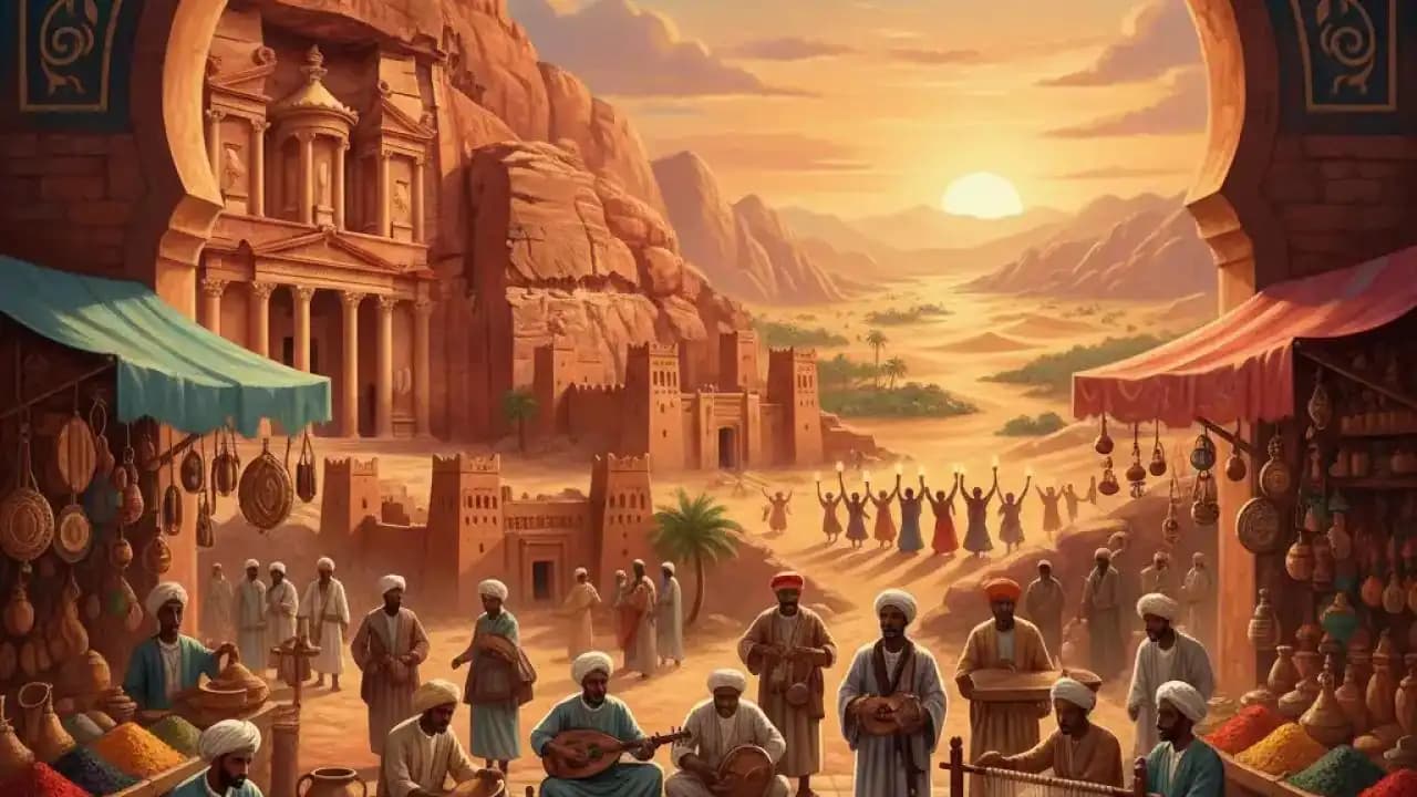 مواقع تراثية عربية مع الحرف التقليدية والمدن التاريخية والتقاليد الثقافية الحية