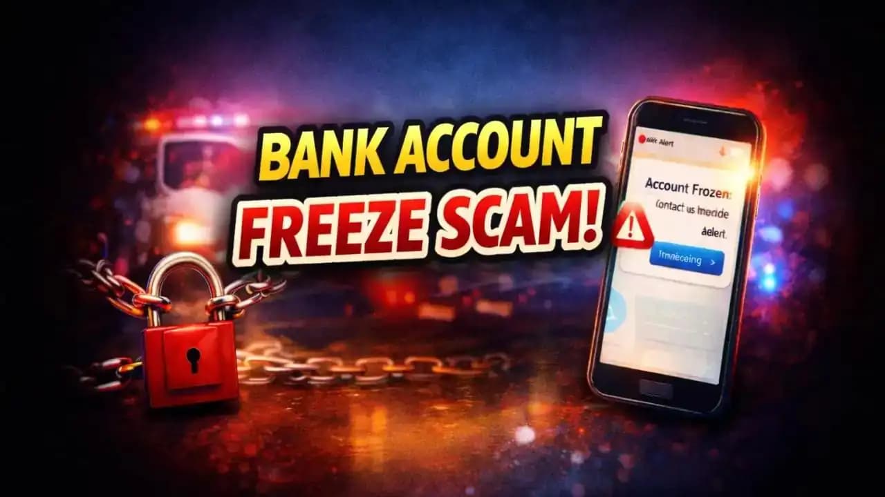 Phone showing a fake bank account freeze message notification