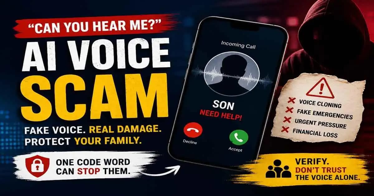 Family checking a phone call alert about the Can You Hear Me AI Voice Scam