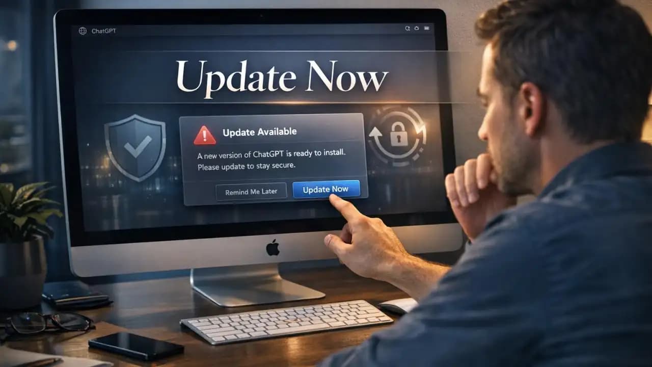 User updating the ChatGPT desktop app on a Mac after a security warning