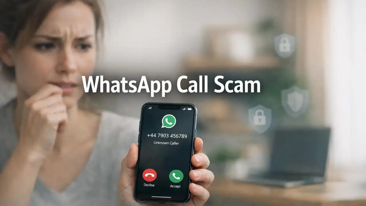 Person looking at a suspicious WhatsApp call on a smartphone screen