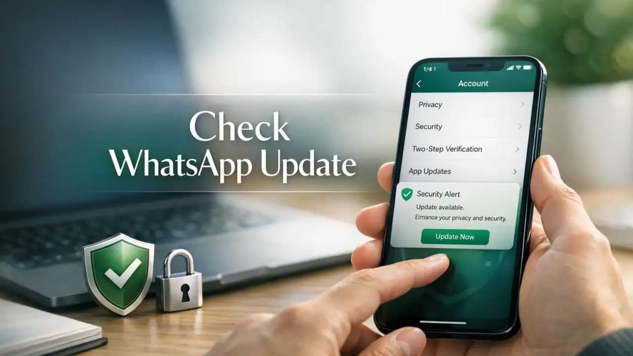 Person checking a WhatsApp update and privacy settings on a smartphone