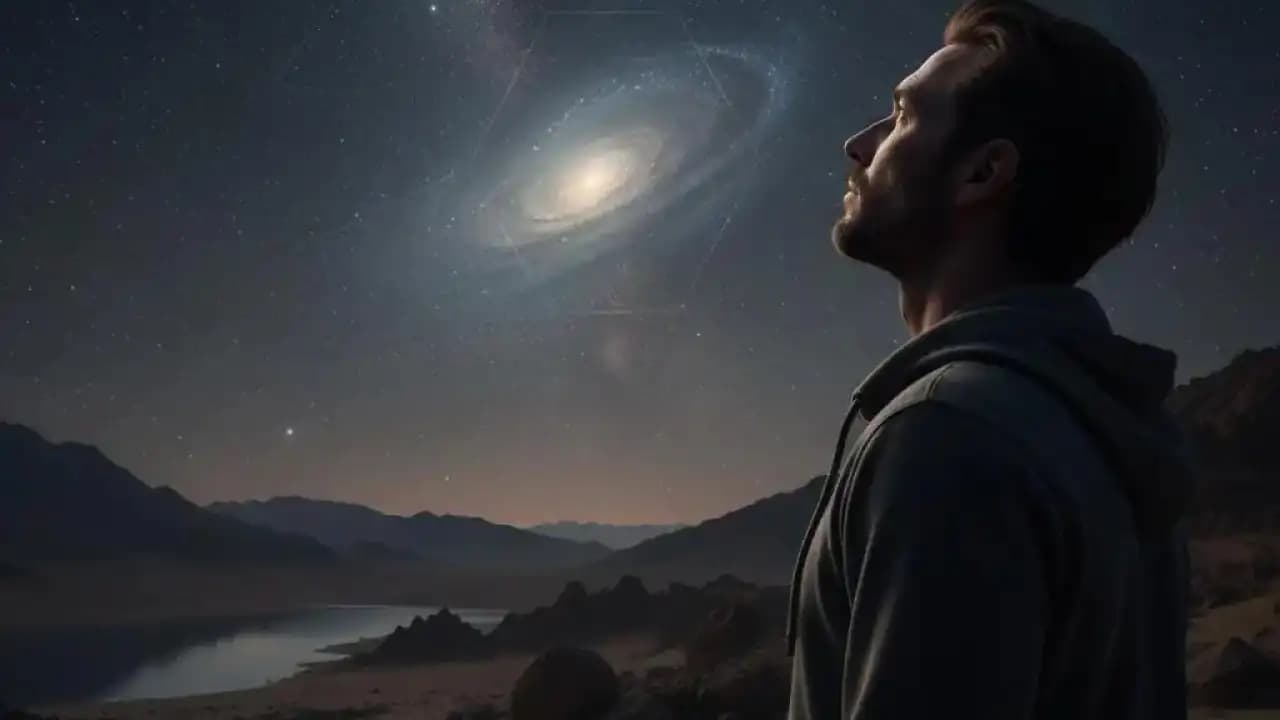 إنسان يتأمل السماء والكون الواسع