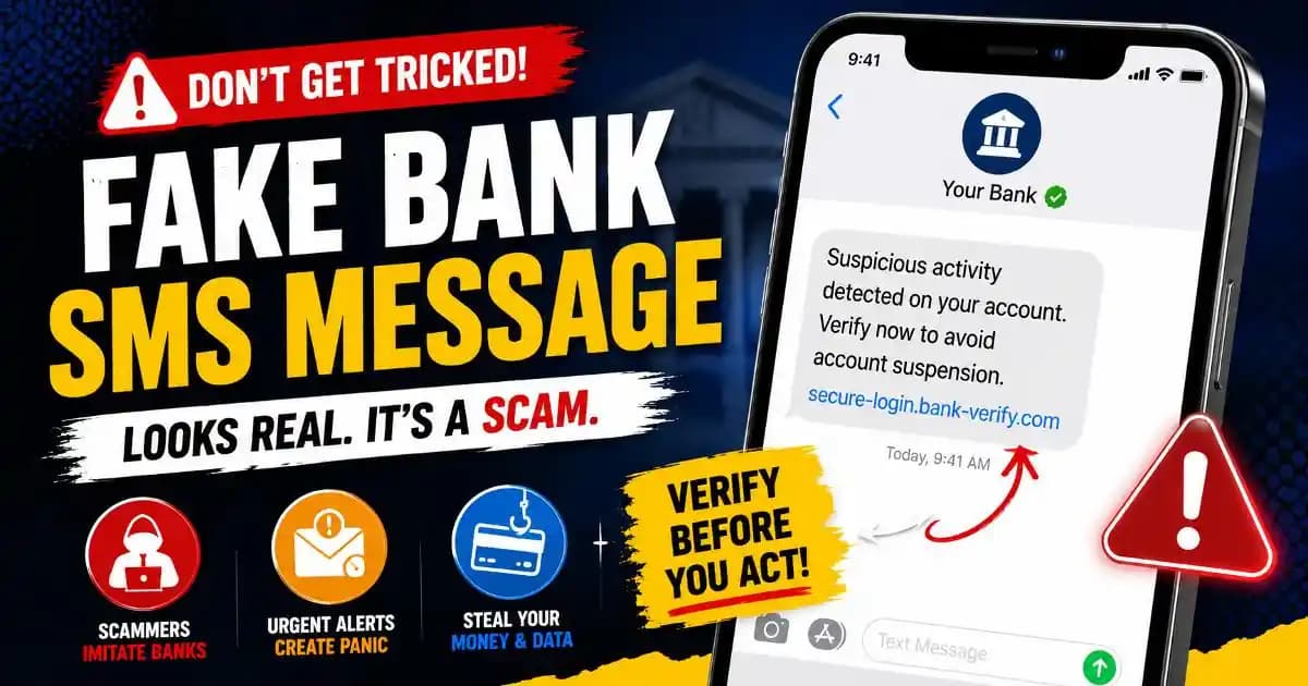 Fake bank SMS alert appearing on a smartphone screen