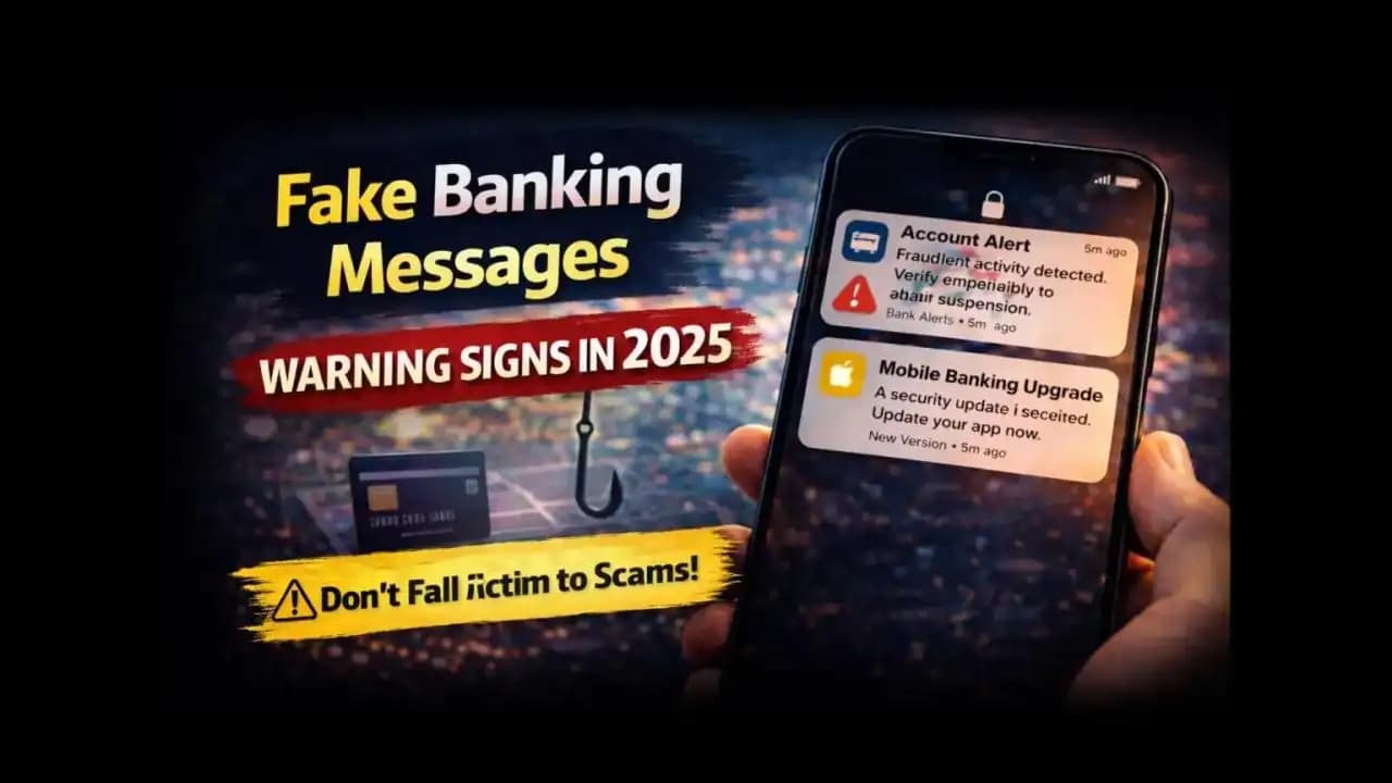 Smartphone displaying a suspicious banking alert message warning about account activity
