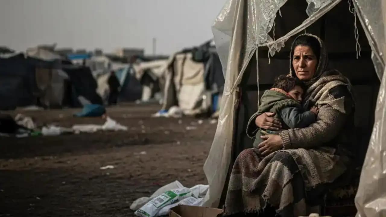 Displaced family surviving winter inside a Gaza tent