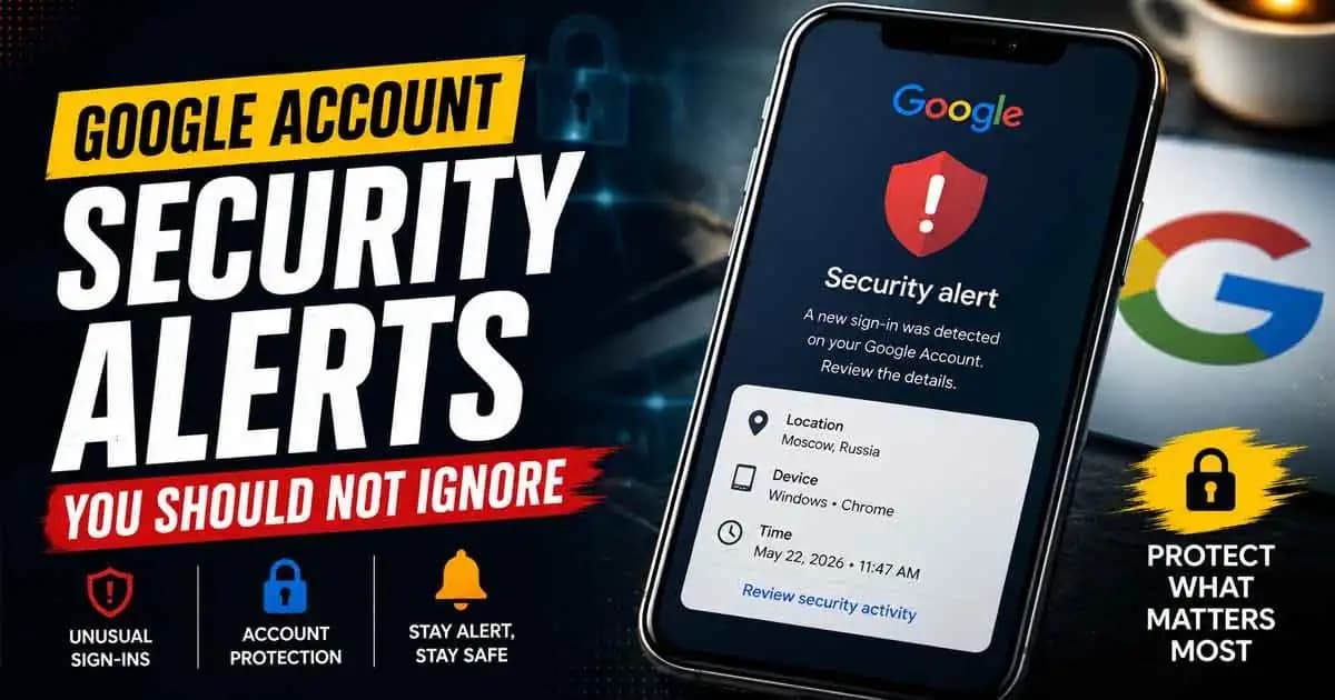 Smartphone displaying a Google account security notification about unusual activity