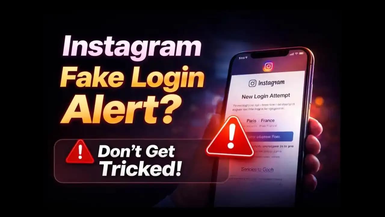 Smartphone displaying an Instagram fake login alert email on screen