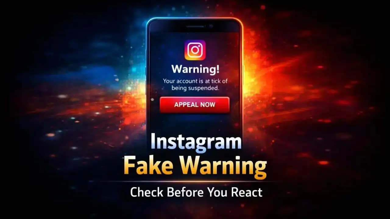 Smartphone showing an Instagram account warning message on screen