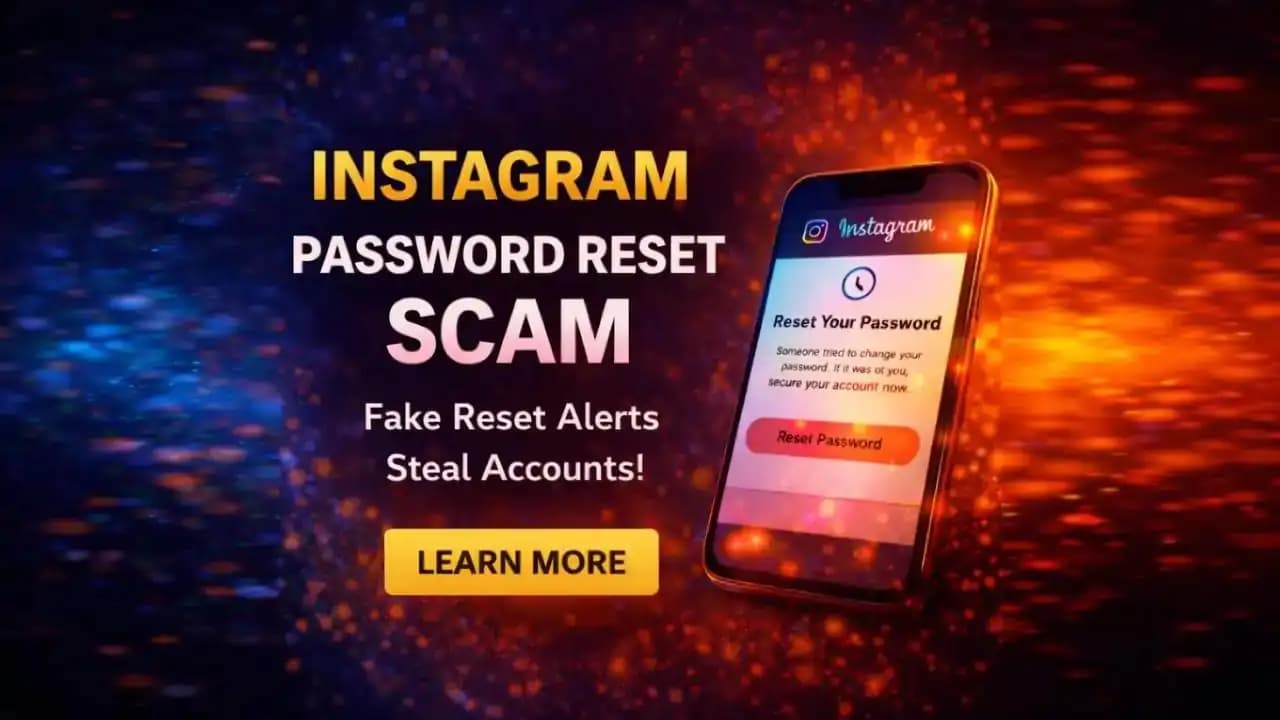 Smartphone showing a fake Instagram password reset scam message