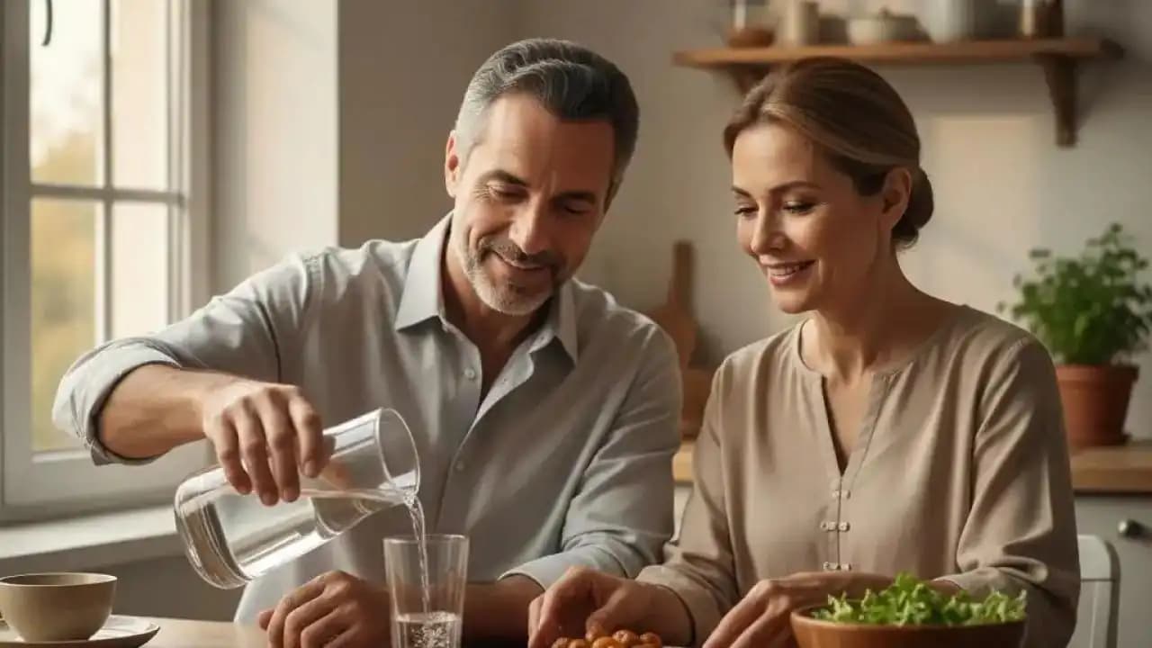 زوجان عربيان يتناولان وجبة صحية بعد الصيام المتقطع