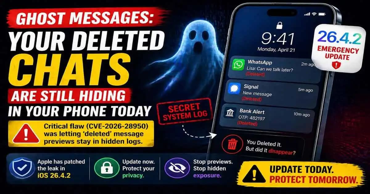 iPhone showing ghost message privacy alert after iOS 26.4.2 emergency update