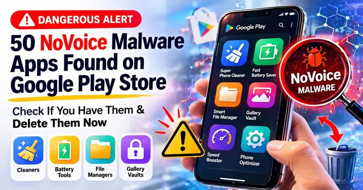 Phone showing suspicious utility apps linked to NoVoice malware on Google Play