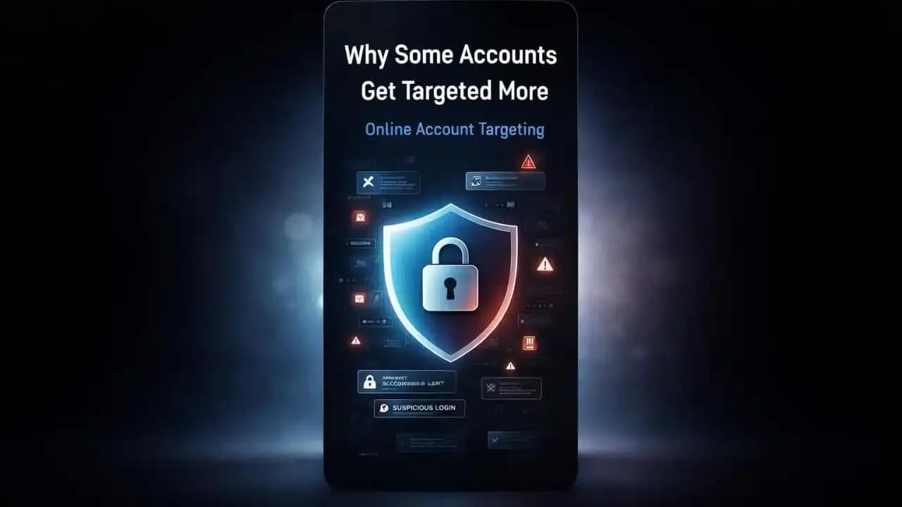 Conceptual illustration of online account targeting with digital profiles and security alerts