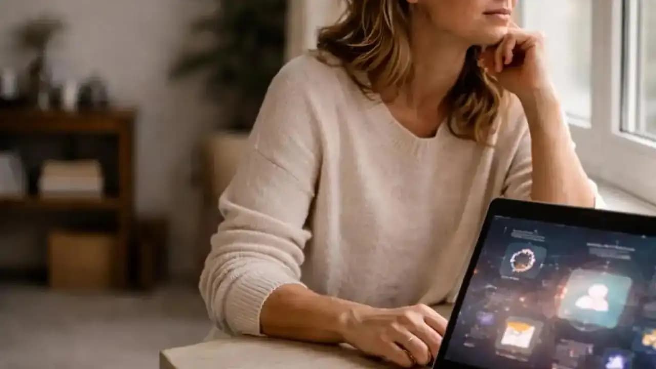 Professional learning online using a laptop in a modern workspace