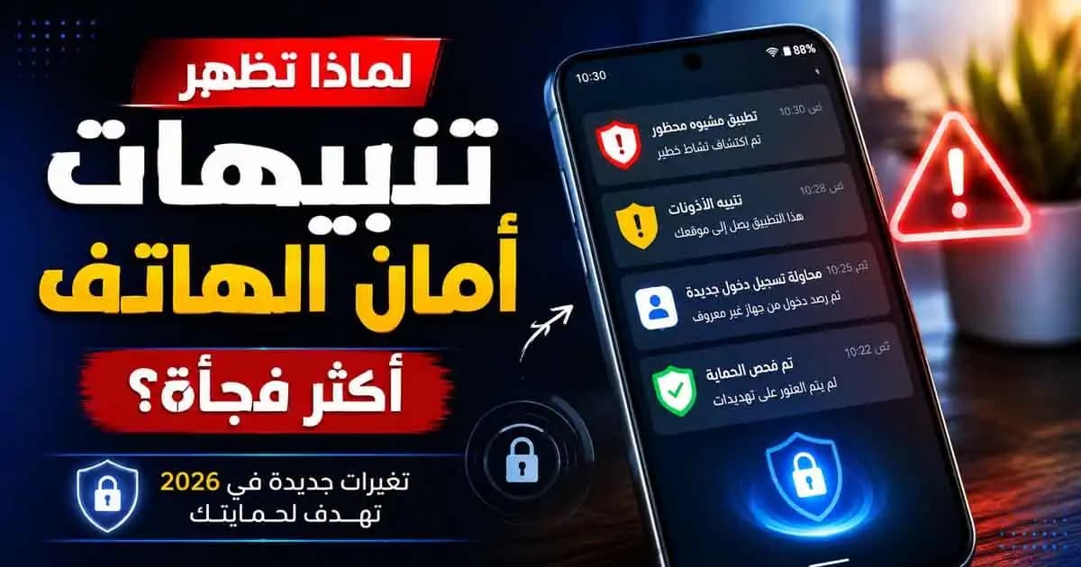 هاتف أندرويد يعرض تنبيهات أمان وتحذيرات خصوصية متعددة على الشاشة