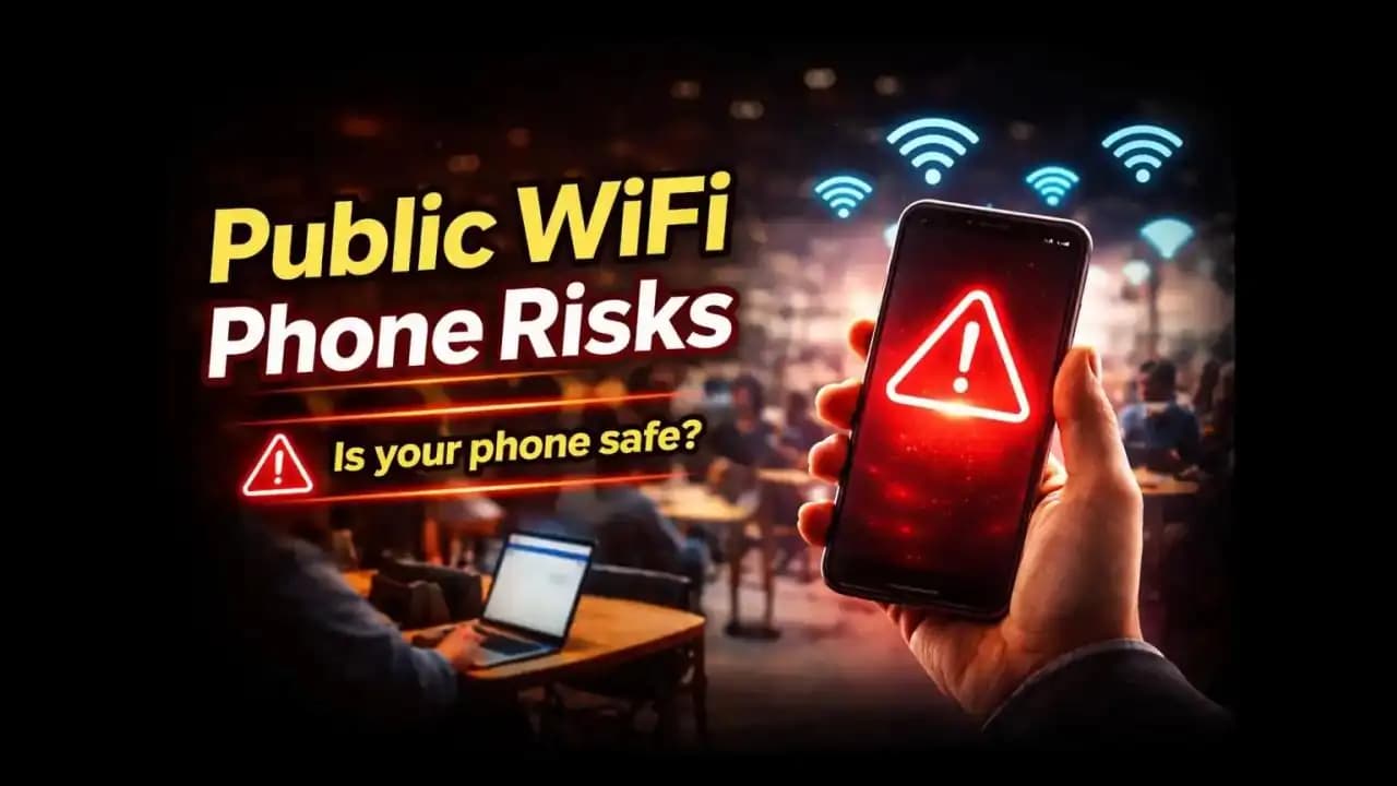 A person using a smartphone connected to public WiFi in a cafe