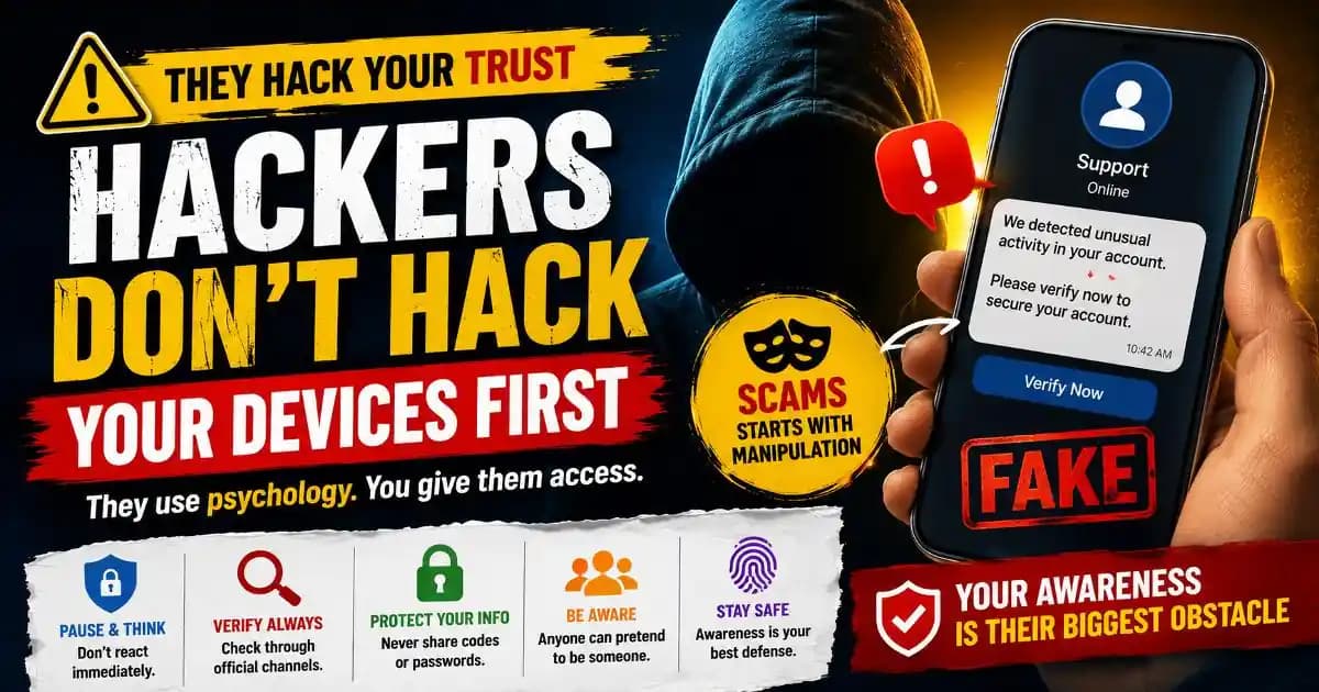 Social engineering attacks manipulating trust through phone notifications and fake alerts
