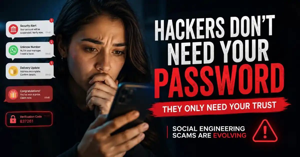 Social engineering scams manipulating users through fake alerts and trust-based phishing