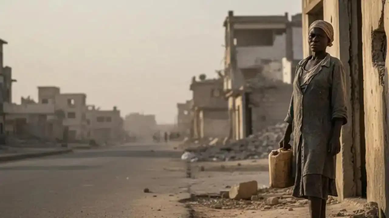 Civilian standing near damaged buildings in El-Fasher Sudan
