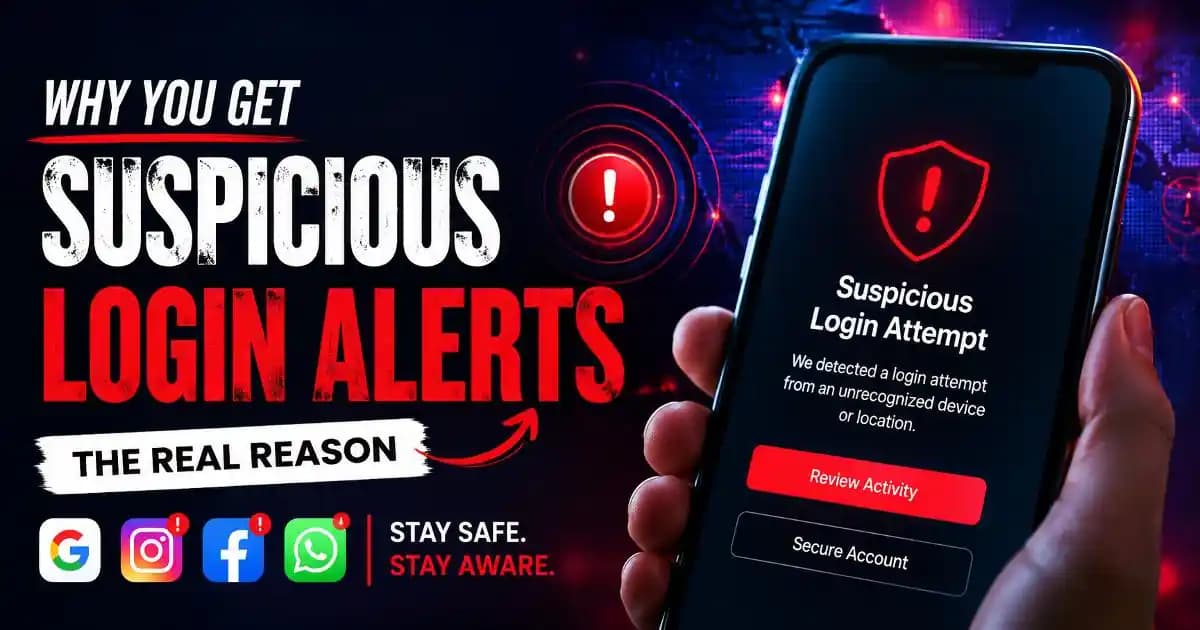 Phone showing suspicious login attempt alert on social media account