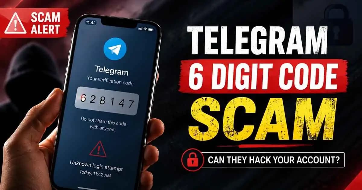 Telegram 6 digit verification code scam warning on a mobile phone