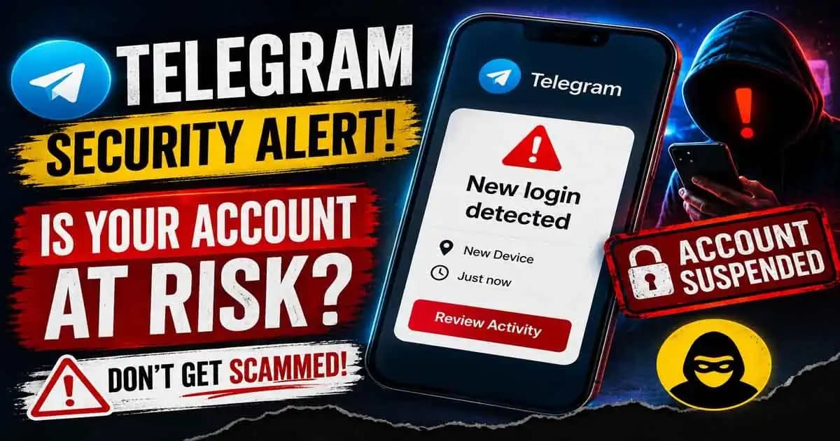 Smartphone screen showing fake Telegram account suspended notification