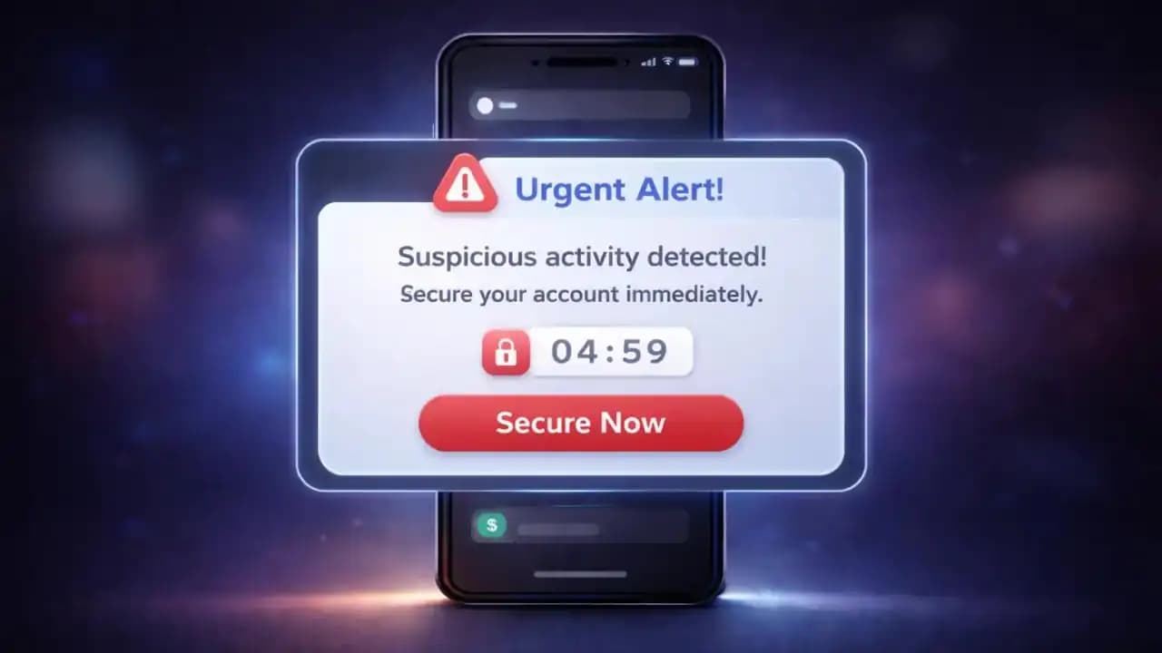 Smartphone displaying an urgent notification with red alert badge inside a modern UI card