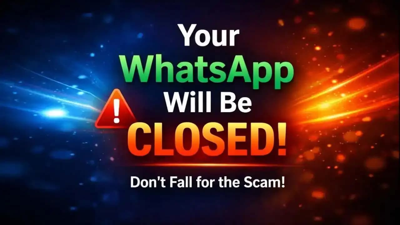 Smartphone displaying a WhatsApp account closure scam message warning about account suspension