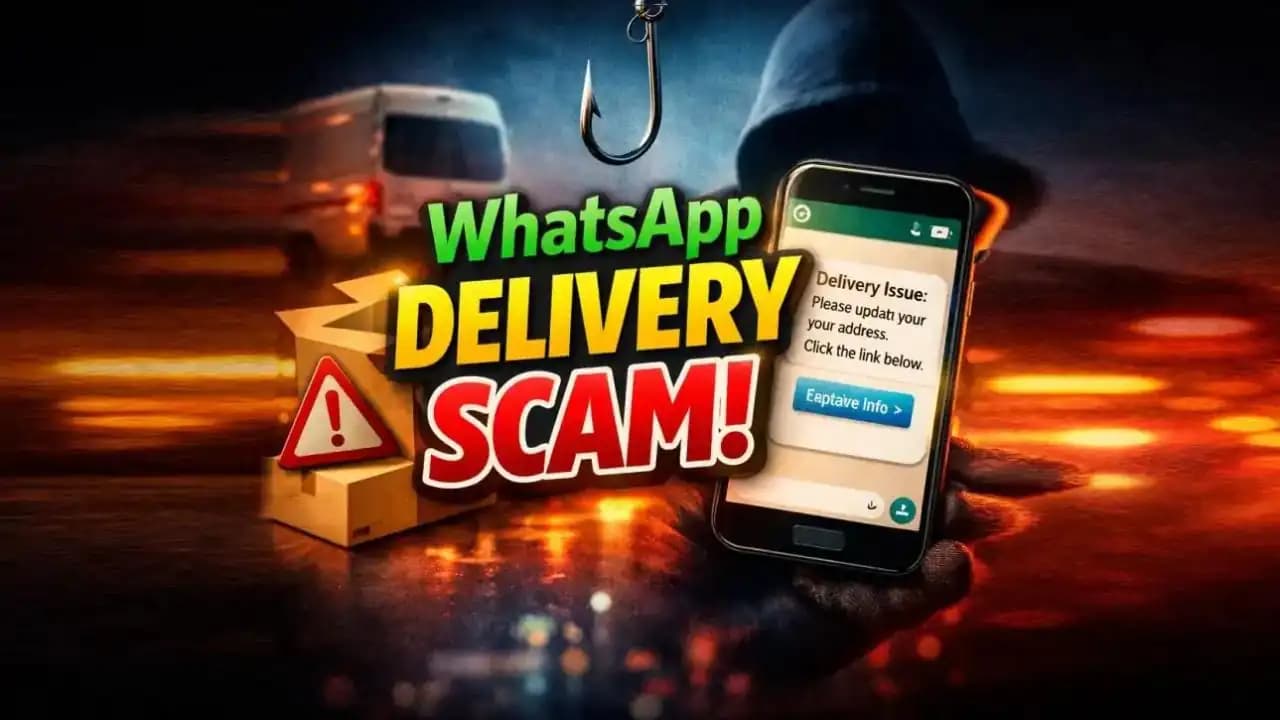 Phone screen showing a fake WhatsApp delivery message notification