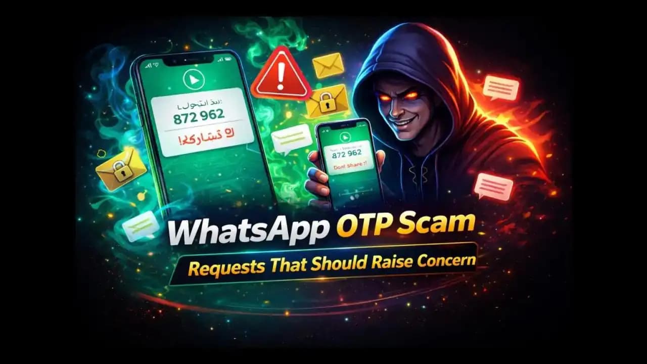 Illustration showing a WhatsApp verification code request being misused in a scam