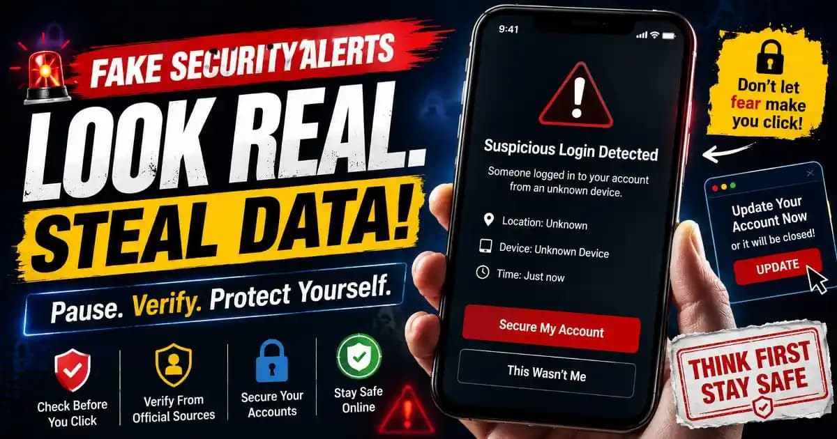Fake security alerts appearing on a smartphone screen with warning notifications