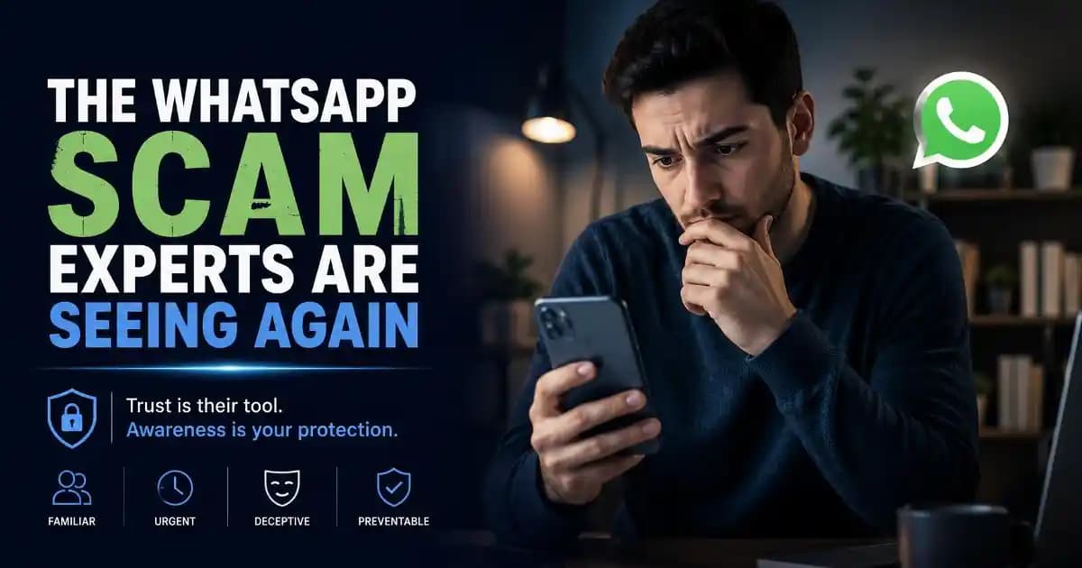 WhatsApp scam warning showing suspicious message behavior and account protection awareness