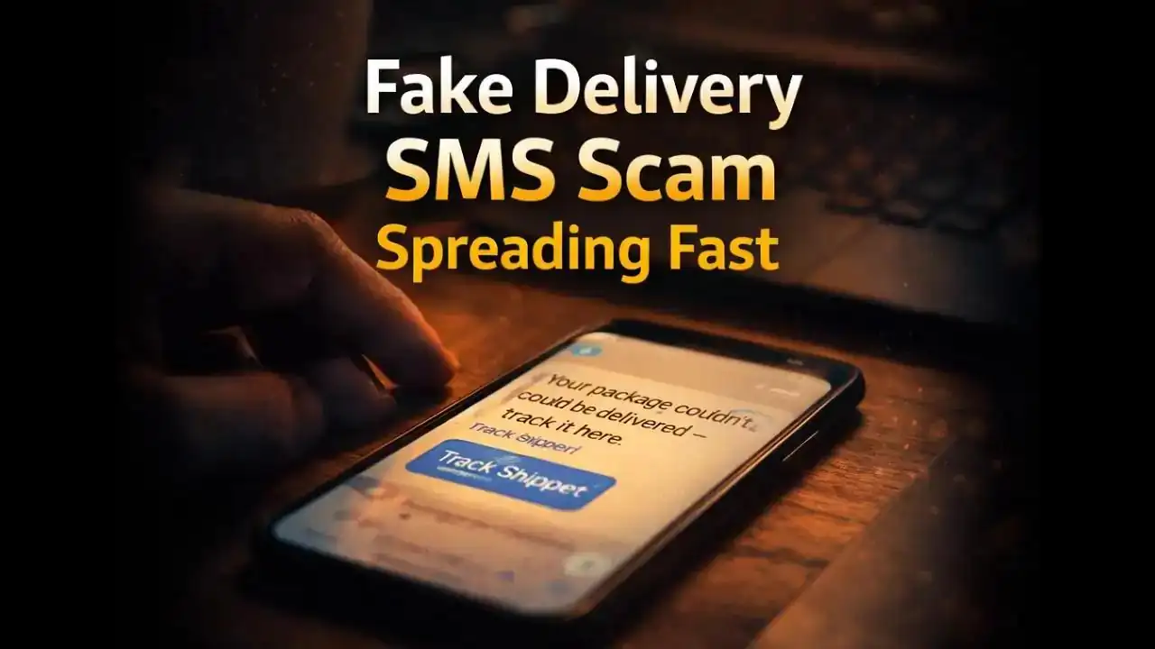 fake delivery tracking link SMS message on smartphone screen