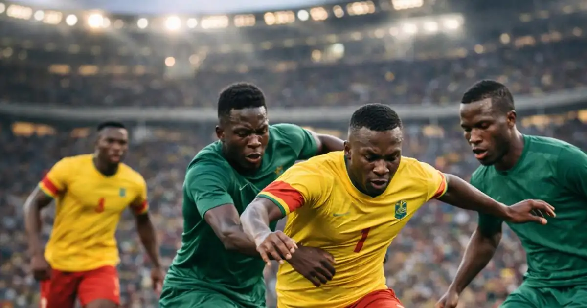 Nigeria and Morocco players competing intensely in an AFCON semifinal
