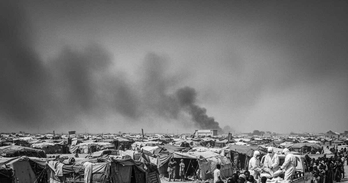 أسر سودانية نازحة تصطف للحصول على المساعدات الغذائية