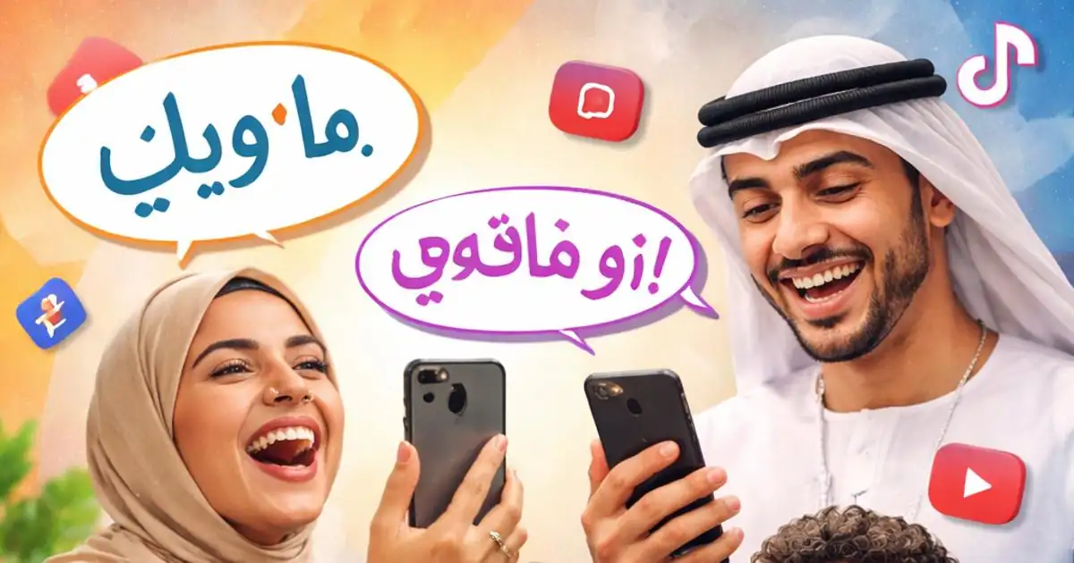 صانع محتوى يسجل فيديو على الهاتف ويتحدث بلهجة عربية محلية