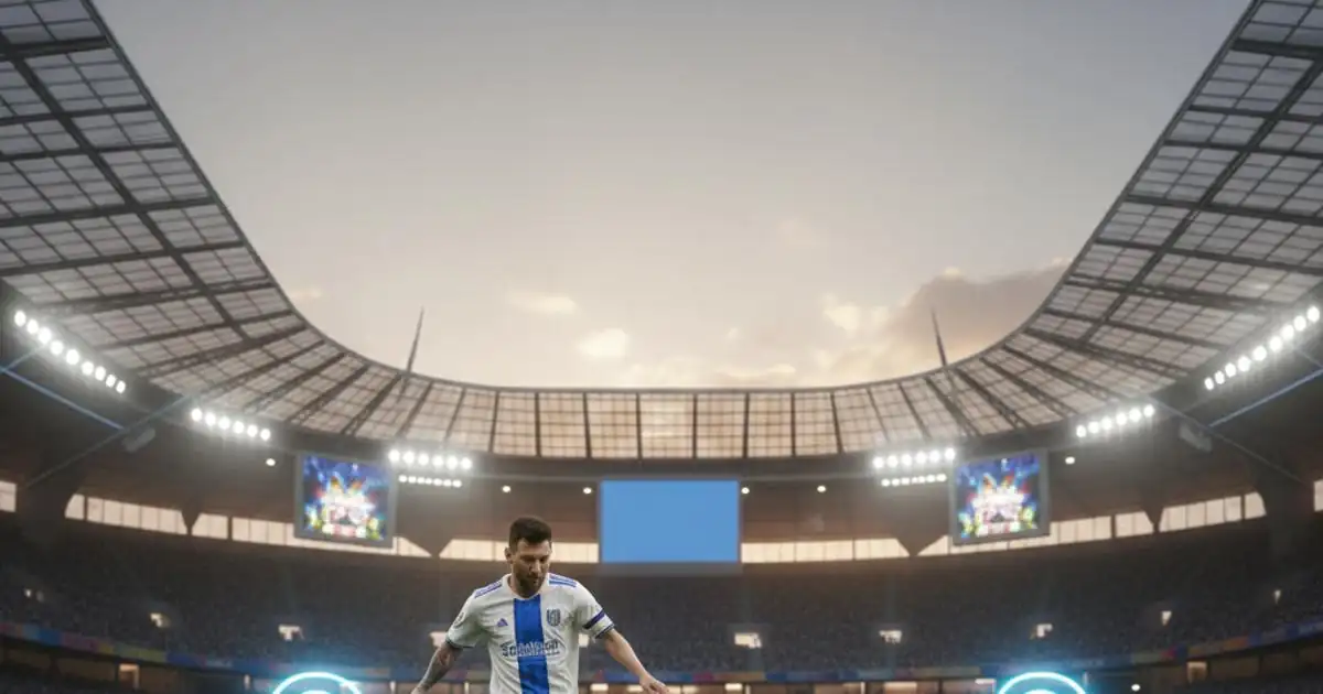 بانر اختبار دوري أبطال أوروبا بأجواء ملعب ليلي