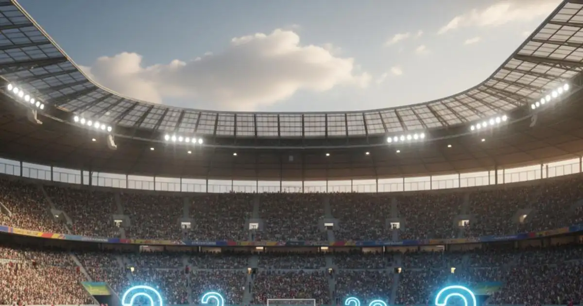 بانر اختبار أسئلة كرة القدم مع جماهير في الملعب