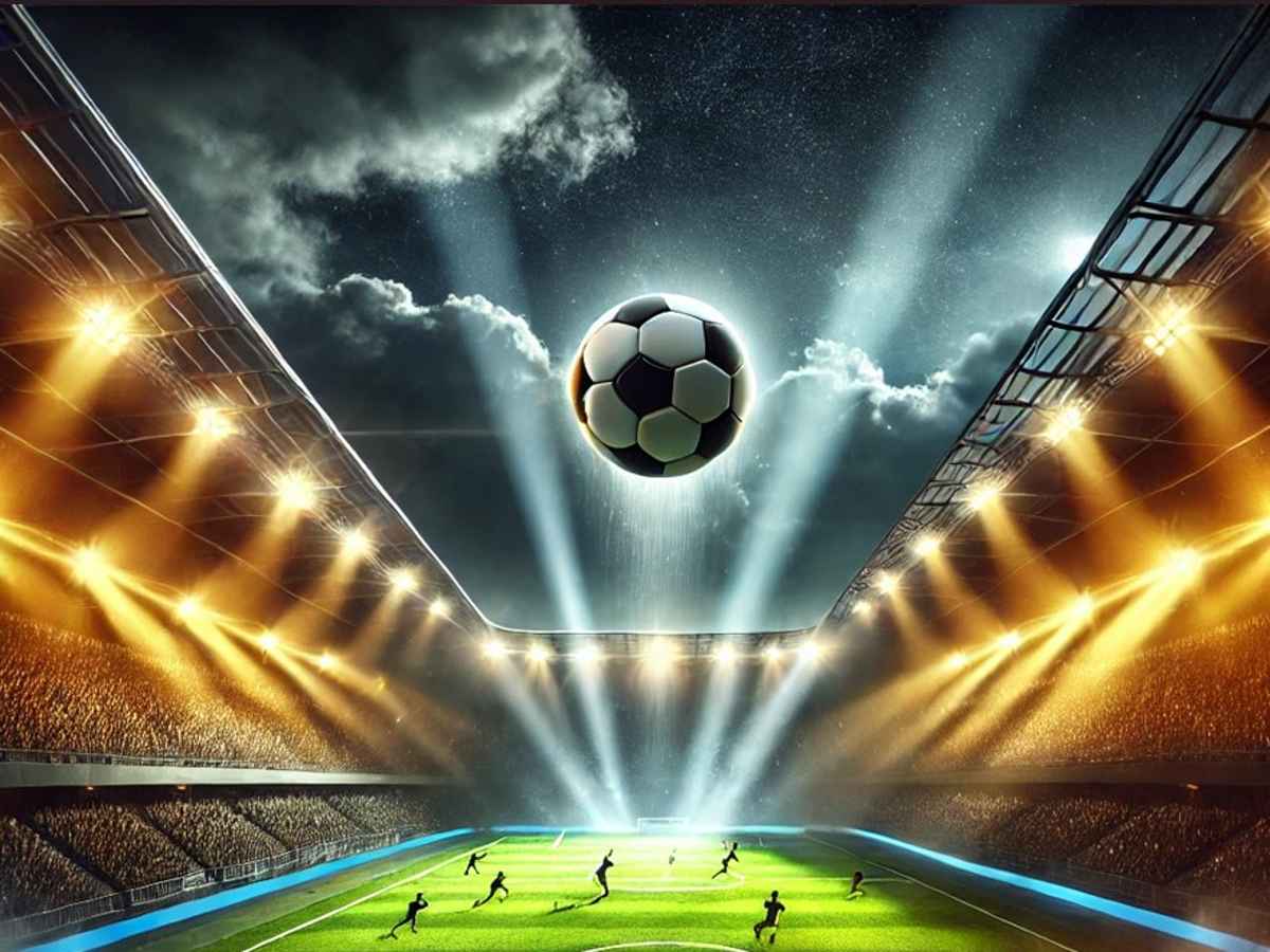 Sudanese football quiz cover image showing stadium lights and players silhouette