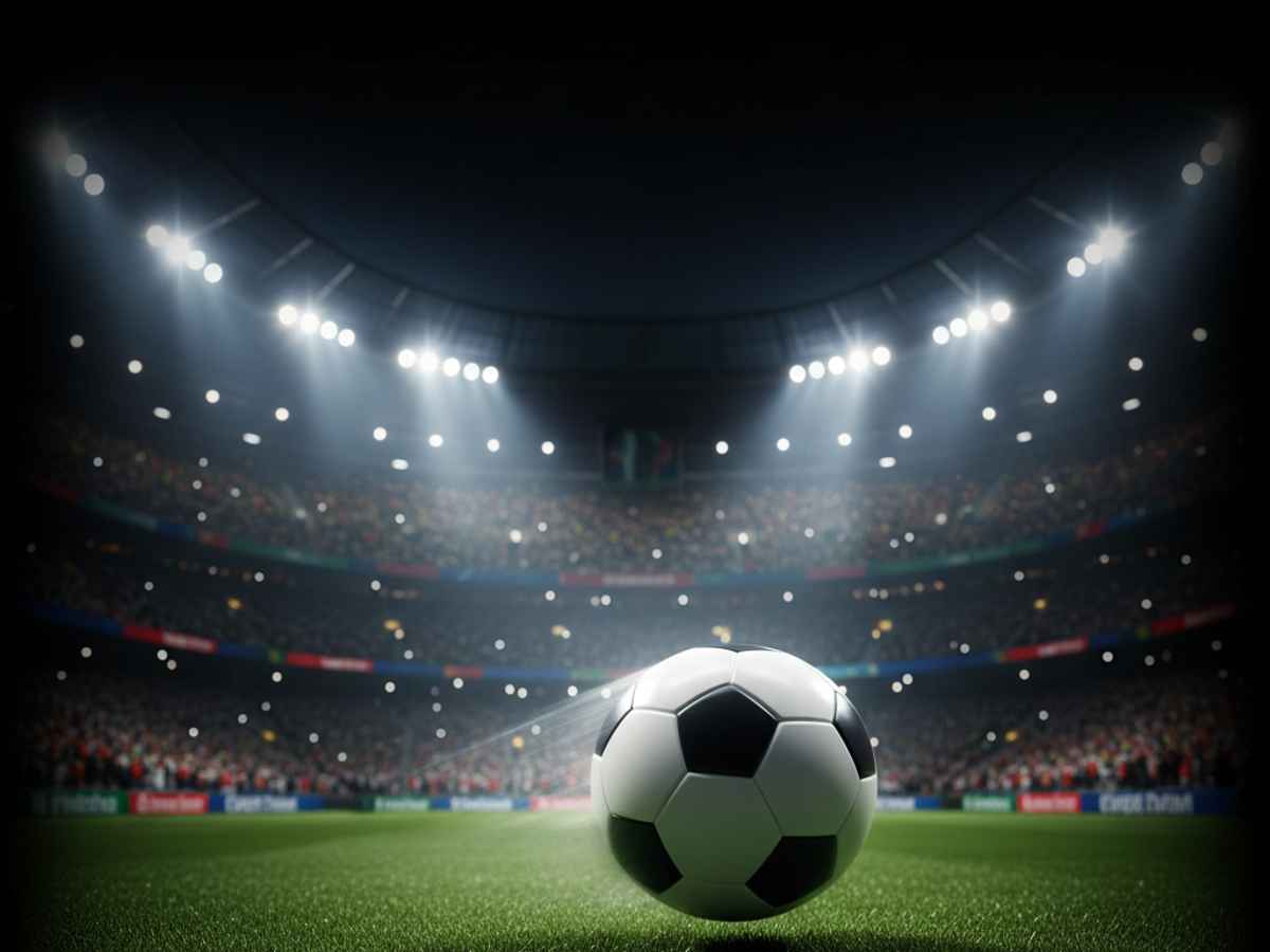 World Cup football quiz banner with stadium lights