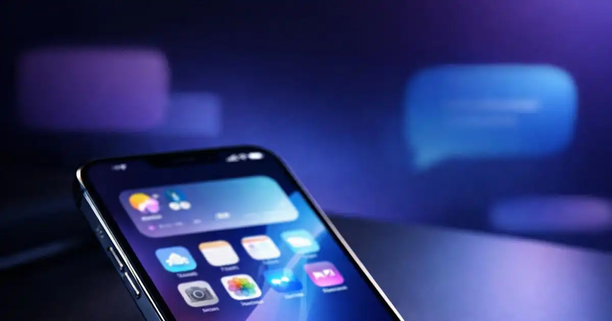 هاتف آيفون يعرض واجهة تحديث iOS 26.2 بخلفية متدرجة حديثة