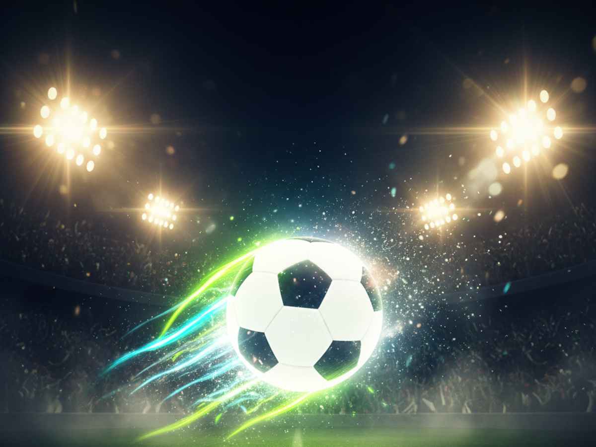 dramatic football action scene with players in motion and explosive sports lighting